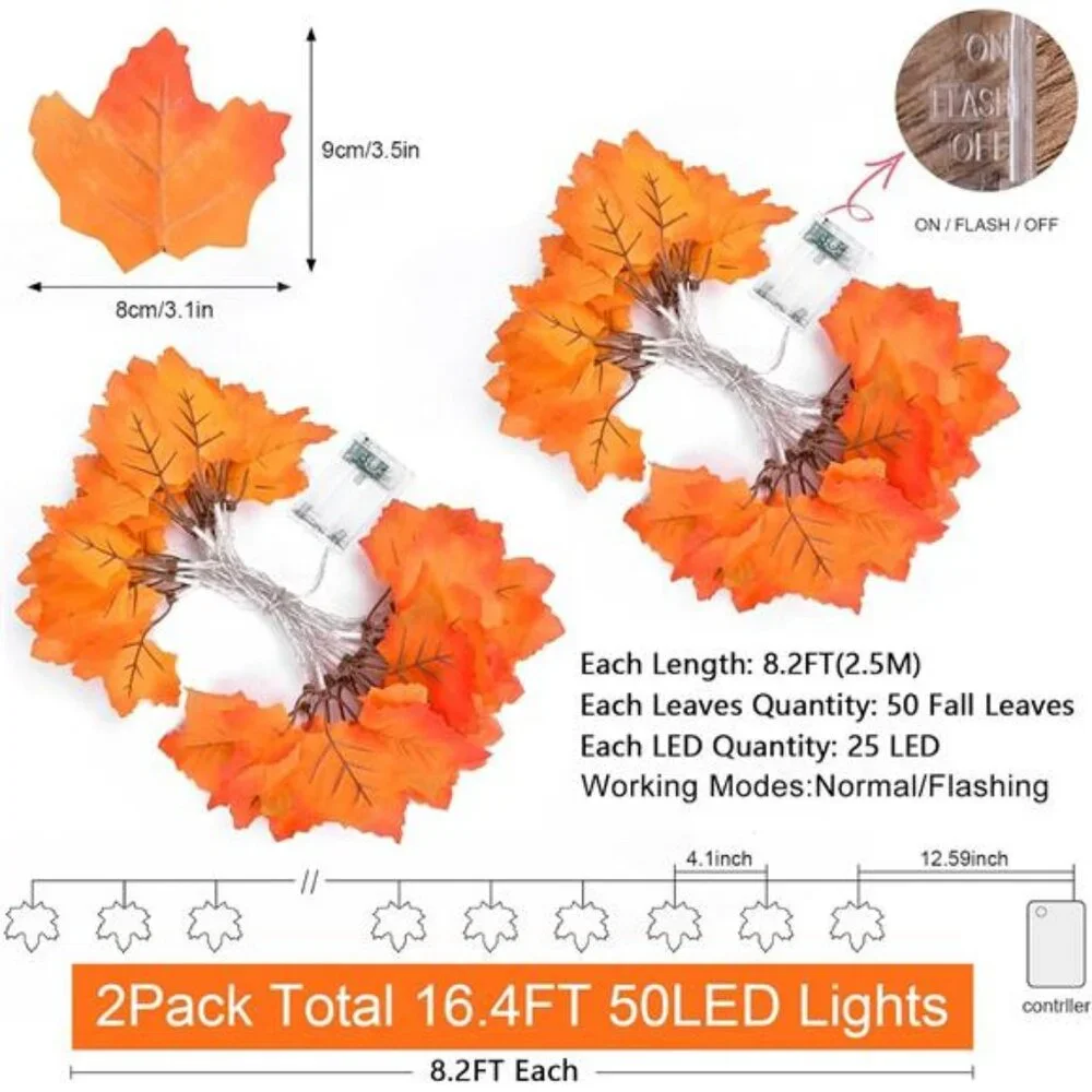 2 Pack Fall Decor Lighted Fall Garland Thanksgiving Decorations for Home